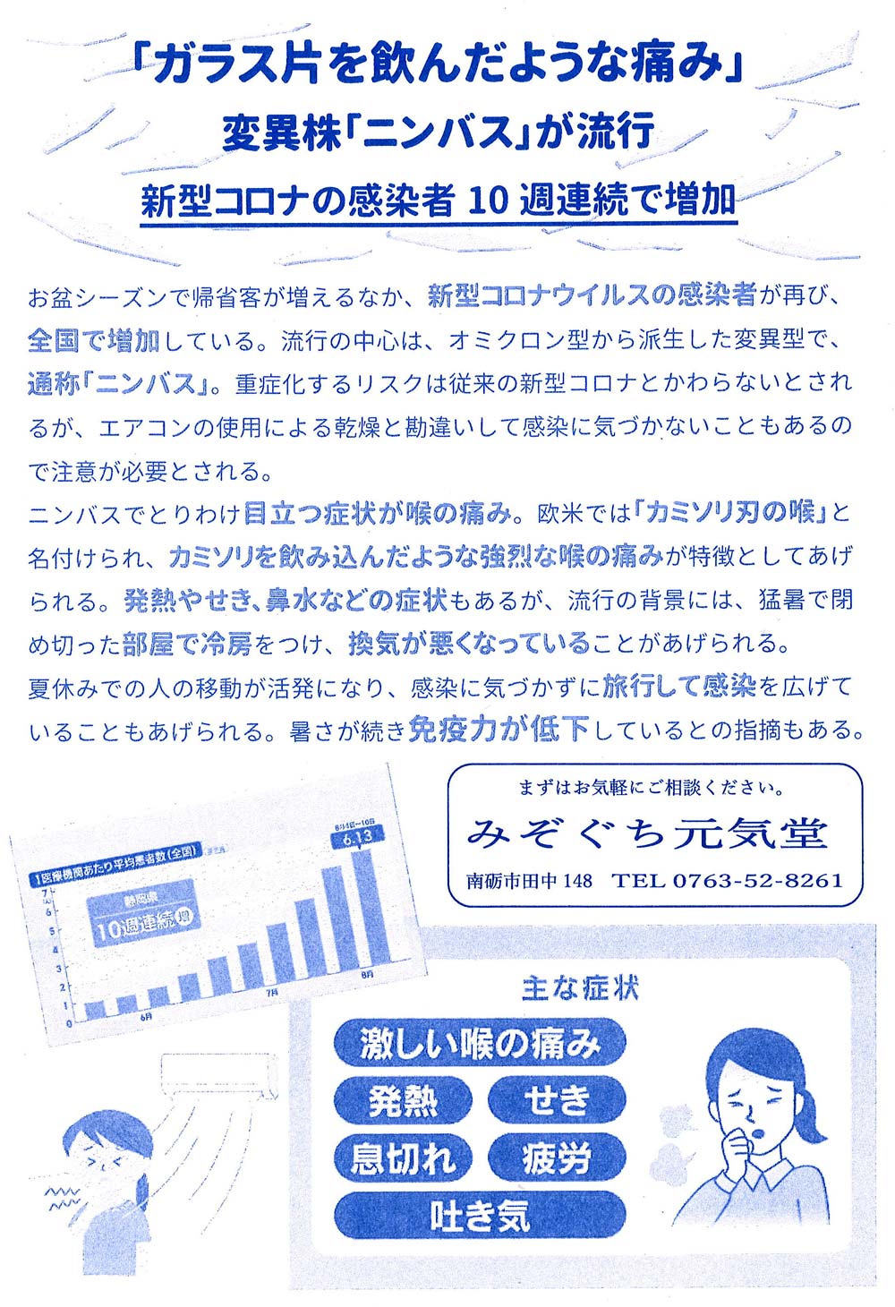 ガラス片を飲んだような痛み